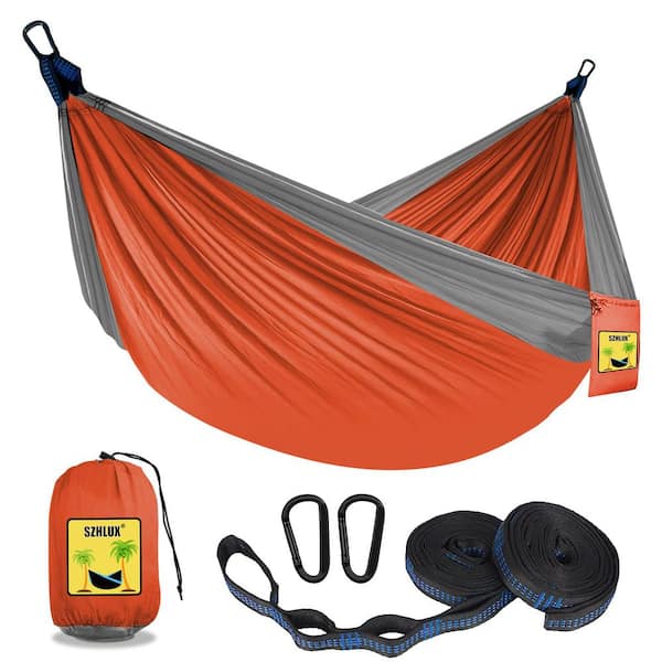 Angel Sar 8.8 ft. Portable Camping Double and Single Hammock with 2 Tree Straps in Orange