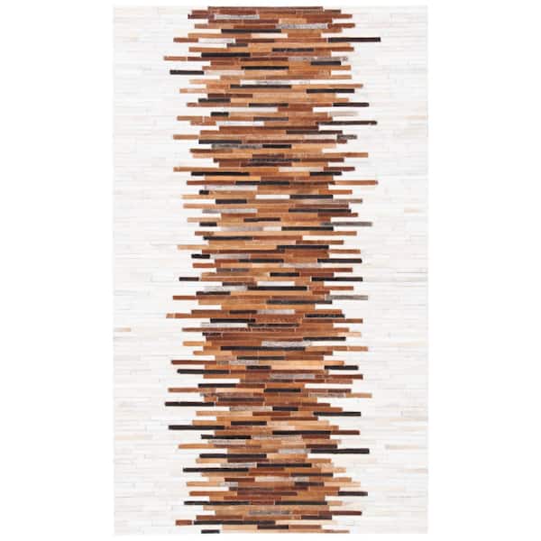Studio Leather 3 ft. x 5 ft. Ivory/Brown Striped Area Rug