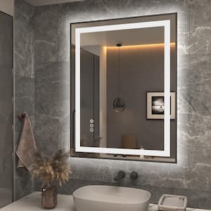 28 in. W x 36 in. H Rectangular Framed Front and Back LED Lighted Anti-Fog Wall Bathroom Vanity Mirror in Tempered Glass