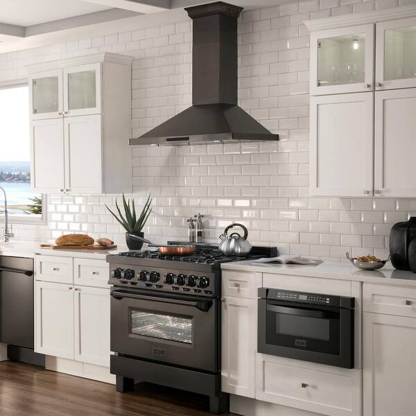 black stainless steel stove hood