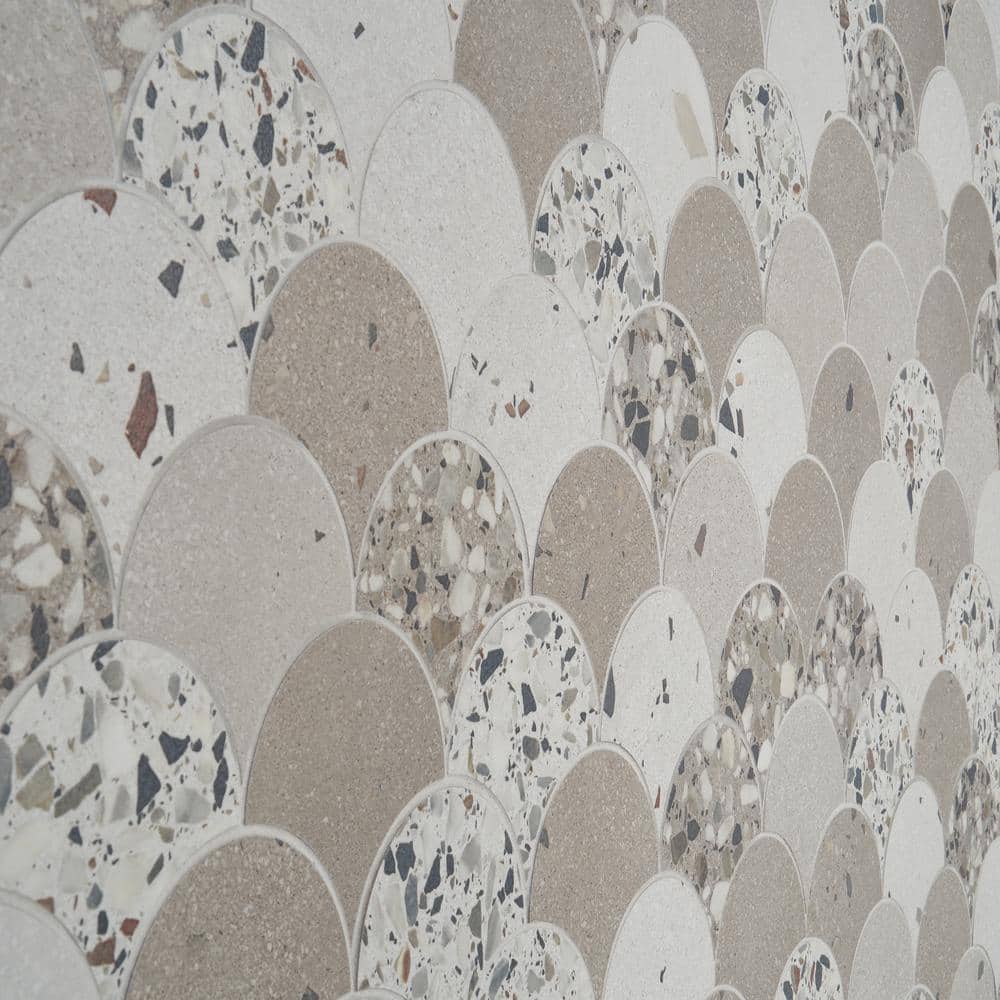 Warm Beige Fish Scale Terrazzo Porcelain Mosaic Tile