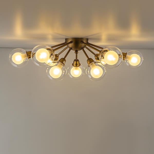 HUOKU Luna 9-Light 27.6 in. W Sputnik Ceiling Light Modern Brass