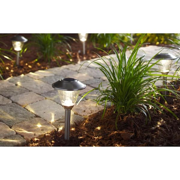 Hampton Bay Solar Stainless Outdoor Integrated LED Landscape Path Light with Glass Lens (8-Pack)