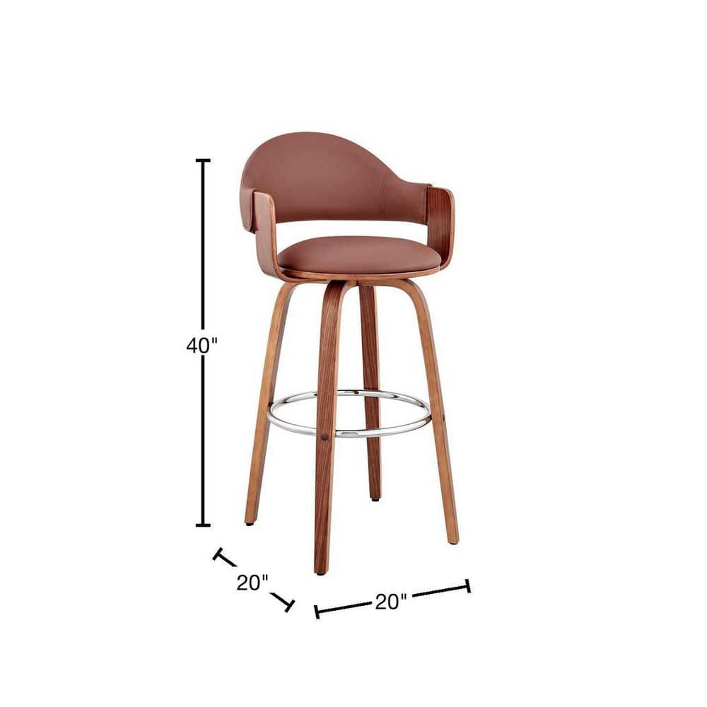 Daxton 30" Contemporary Brown Faux Leather & Walnut Swivel Bar Stool