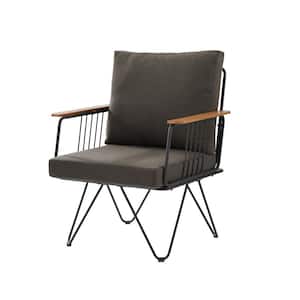 Black Metal Hairpin Leg Mid Century Modern Outdoor Lounge Chair with Clove Brown Removable Cushions (2-Pack)