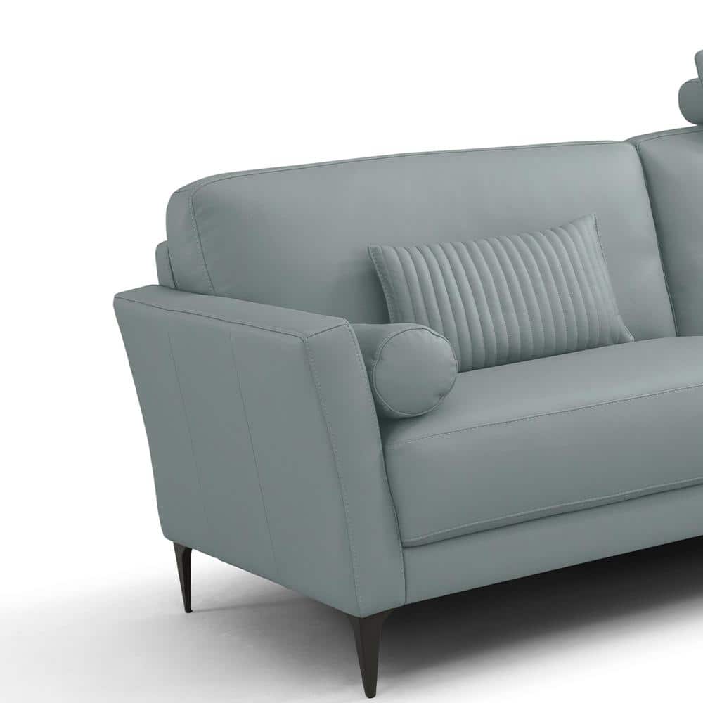 Watery Leather Sofa with Flared Arms and Pillows