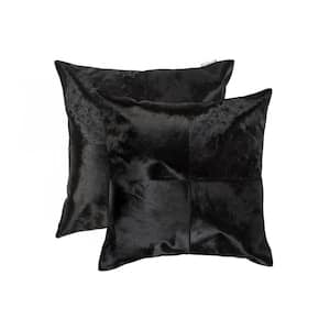 Torino Quattro Cowhide Black Solid 18 in. x 18 in. Throw Pillow (Set of 2)