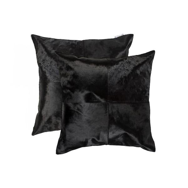 natural Torino Quattro Cowhide Black Solid 18 in. x 18 in. Throw Pillow (Set of 2)