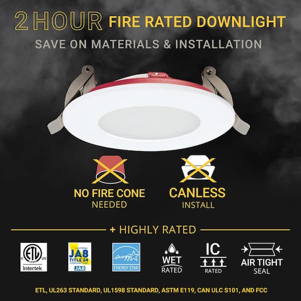 3 in. Fire Rated White Round Slim Canless Integrated LED Recessed Light 8W, 5CCT 2700K-5000K, Dimmable, IC Rated 6-Pack