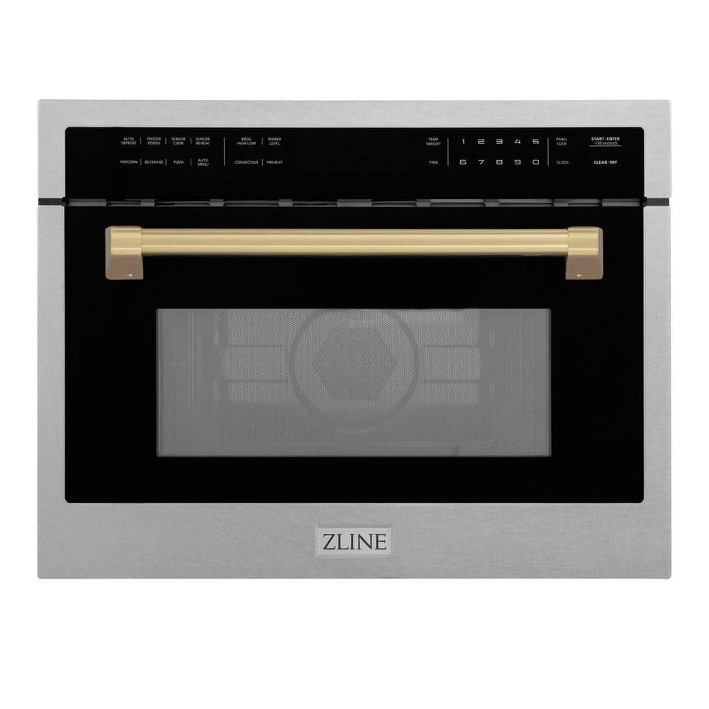 ZLINE Kitchen and Bath Autograph 24 in. 1.6 cu. ft. 1000-Watt Built-In Microwave Oven in Fingerprint Resistant Stainless and Champagne Bronze, Fingerprint Resistant Stainless Steel