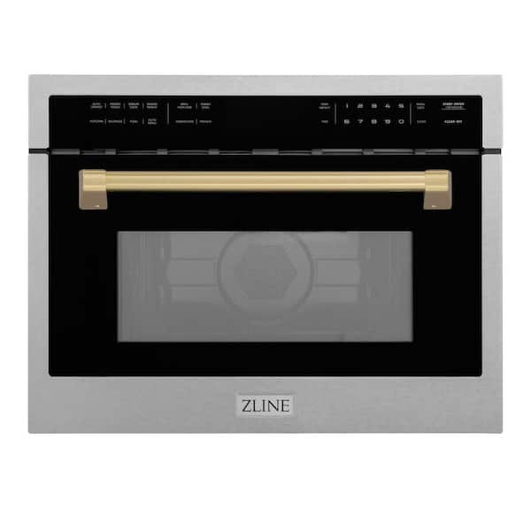 ZLINE Kitchen and Bath Autograph Edition 24 in. 1.6 cu ft. Convection Microwave Oven in Satin Stainless Steel with Champagne Bronze Accents