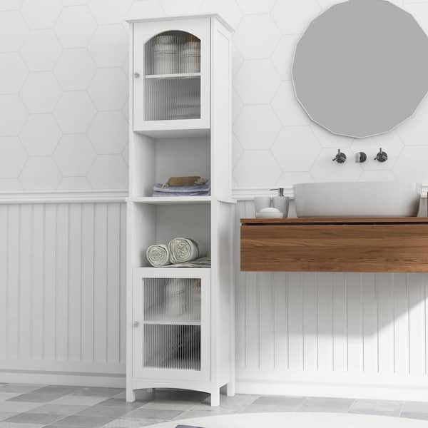 Unbranded 15.74 in. W x 11.80 in. D x 62.20 in. H White Linen Cabinet Floor Freestanding Tall Narrow Corner Organizer for Bathroom