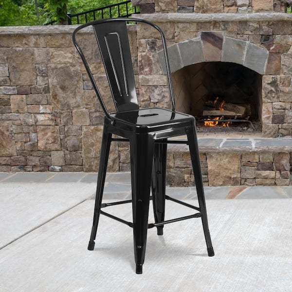 24.25 in. Black Metal Bar Stool