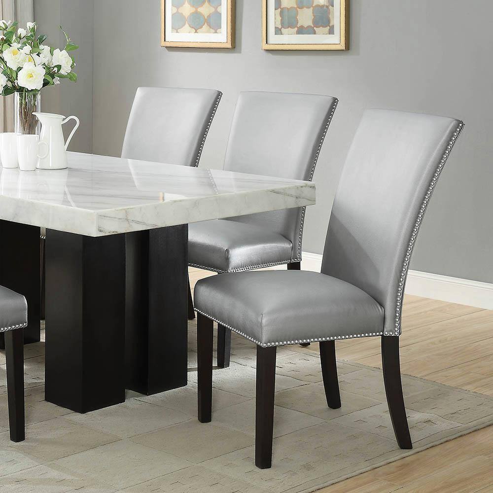 Camila Silver Faux Leather Upholstered Parsons Dining Chair Set