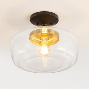 Marfa 14 in. Oil Rubbed Bronze/Brass Gold Glass/Iron Farmhouse Modern LED Flush Mount