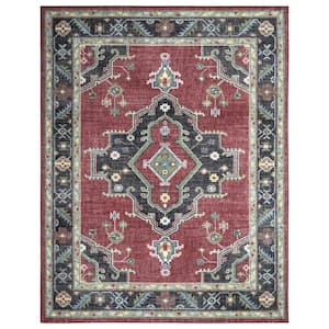 Eden Collection Heriz Medallion Red 5 ft. x 7 ft. Machine Washable Traditional Indoor Area Rug