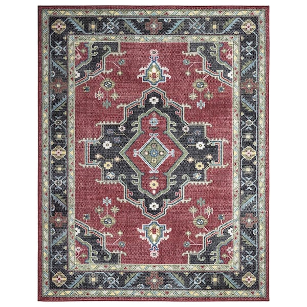 Concord Global Trading Eden Collection Heriz Medallion Red 5 ft. x 7 ft. Machine Washable Traditional Indoor Area Rug