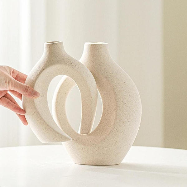 (PRICE FIRM) H&M Light Beige Ceramic Vase - Arch sale Vase - U Shape Vase - H&M Vase