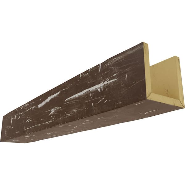 Ekena Millwork 4 in. x 4 in. x 22 ft. 3-Sided (U-Beam) Hand Hewn Faux Wood Ceiling Beam in Vintage Mahogany