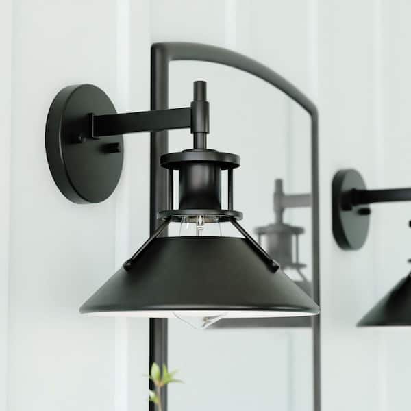 VAXCEL Canton 8.75 in. W 1-Light Black and Matte White Vanity Light Fixture Farmhouse Bathroom Wall