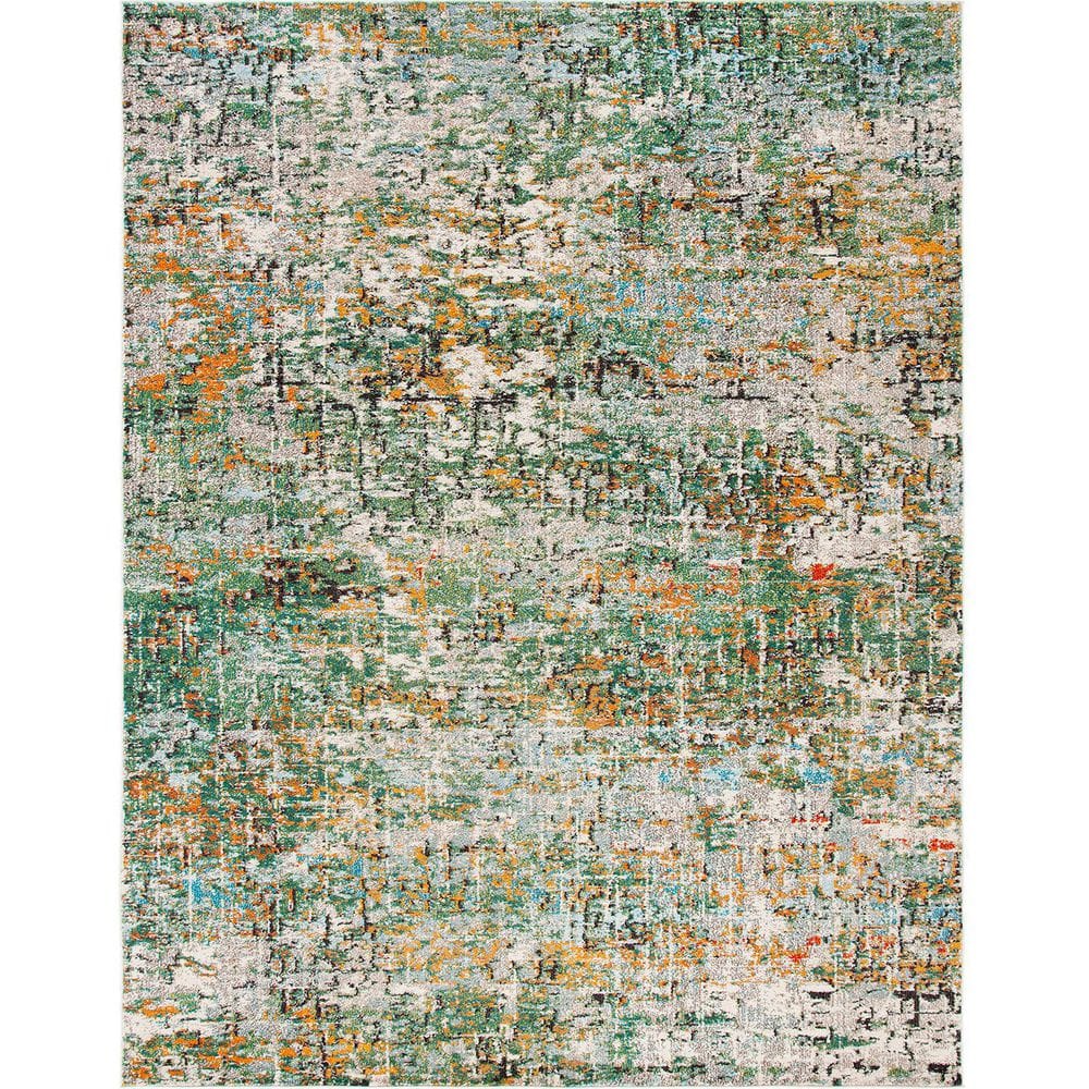Green Polypropylene 6 ft. x 9 ft. Oriental Indoor Area Rug