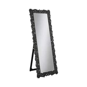 23.5 in. W x 63 in. H . H Metal Framed Rectangular Rhinestone Inlay Black Classic Portrait Floor Mirror with Cheval