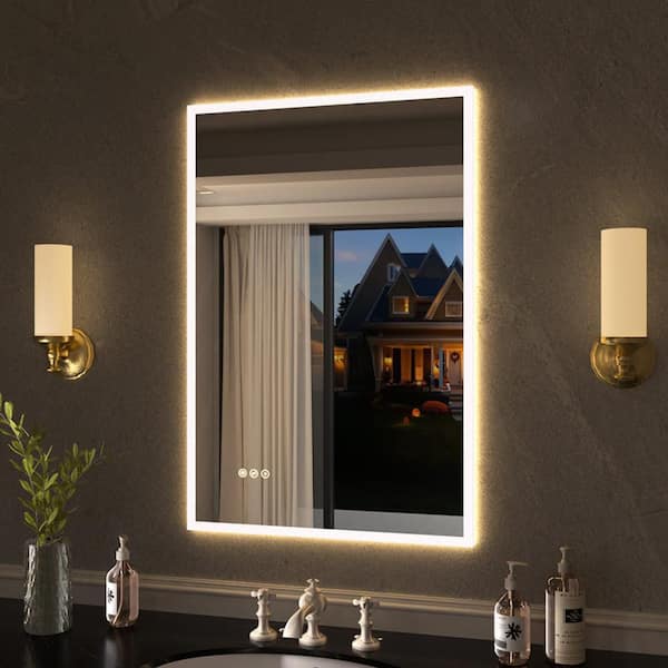 Shimmer 24 in. W x 36 in. H Rectangular Frameless Anti-Fog LED Dimmable Wall Bathroom Vanity Mirror in Polished Crystal