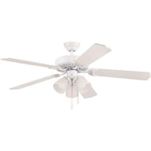 Seasons 52 in. Indoor Dual Mount Ceiling Fan, 5 White/Bleached Oak Blades, White.