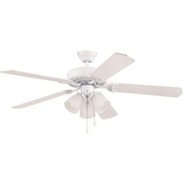 The Home Depot Seasons 52 in. Indoor Dual Mount Ceiling Fan, 5 White/Bleached Oak Blades, White.