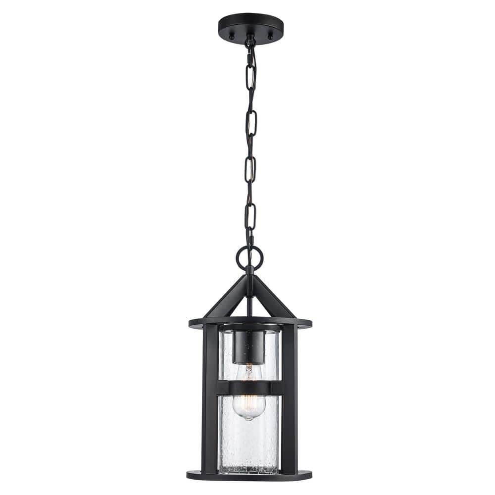 Bel Air Lighting Prado 15.875 in. 1-Light Black Outdoor Pendant Light Fixture with Clear Seeded Glass