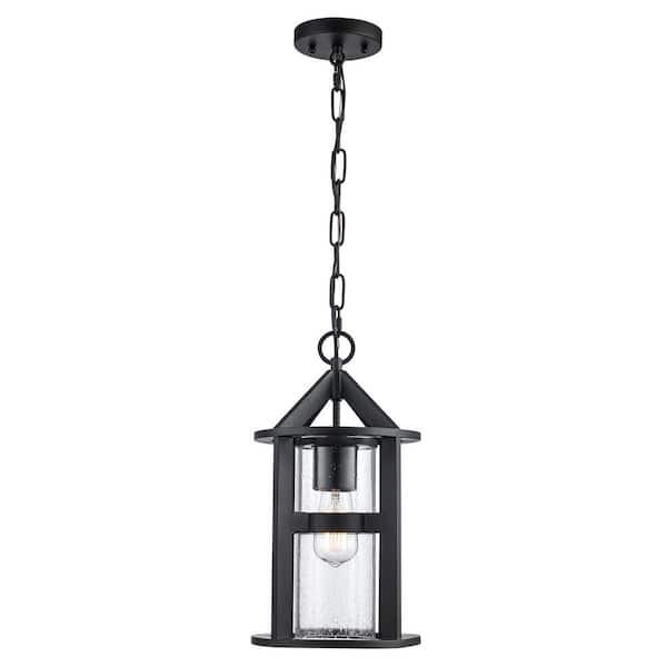 Bel Air Lighting Prado 15.875 in. 1-Light Black Outdoor Pendant Light Fixture with Clear Seeded Glass
