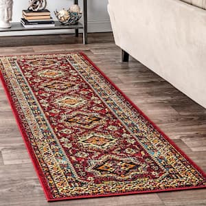 Randy Transitional Medieval Red 3 ft. x 12 ft. Indoor/Outdoor Runner Rug
