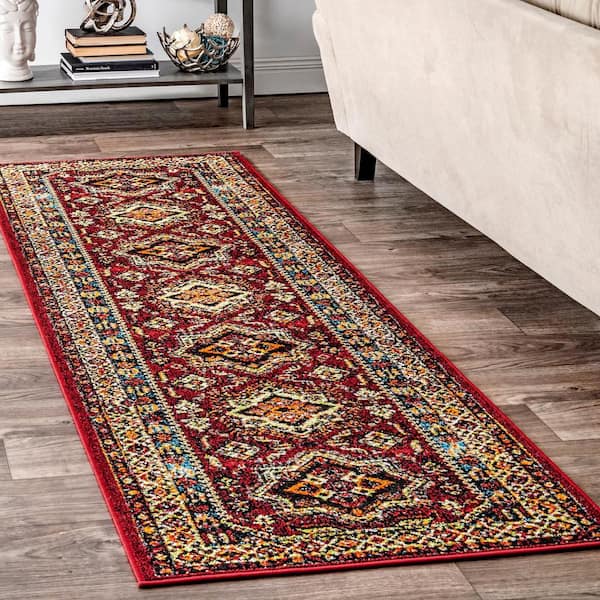 Randy Transitional Medieval Red 3 ft. x 6 ft. Indoor/Outdoor Runner Rug