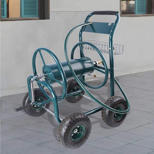 Amucolo 4 Wheels Portable Garden Hose Reel Cart with Storage Basket Rust  Resistant Heavy-Duty Water Hose Holder Yead-CYD0-EEX - The Home Depot