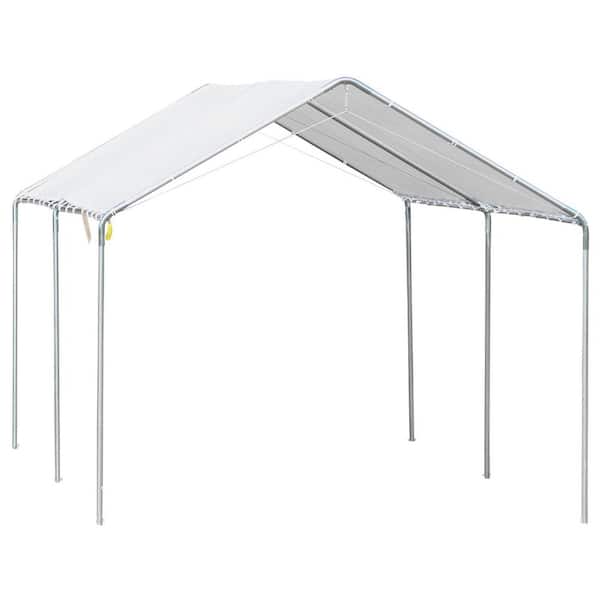 Unbranded 19.5 ft. W x 9.75 ft. D x 8.5 ft. H White Roof Carport, Garage: with Durable Steel Frame, Open Design & UV Protection