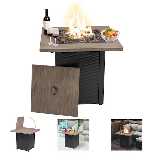 Square Outdoor Propane Fire Pit Table, Wood Propane Fire Pit