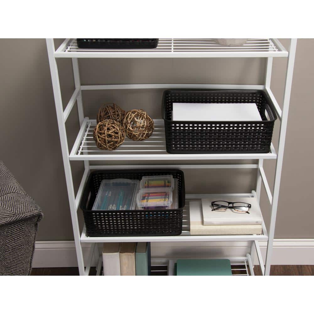 Medium Black Plastic Woven Storage Bins, Pack of 2