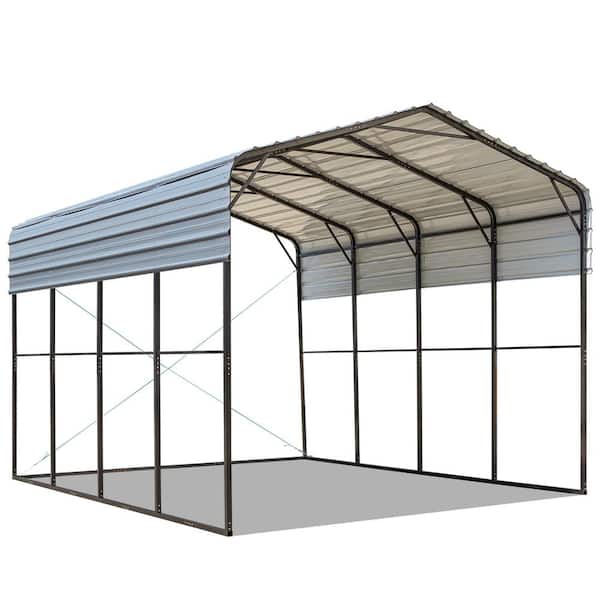 Unbranded 14 ft. W x 20 ft. D x 12.8 ft. H Gray Roof Metal Carport, Car Canopy and Shelter