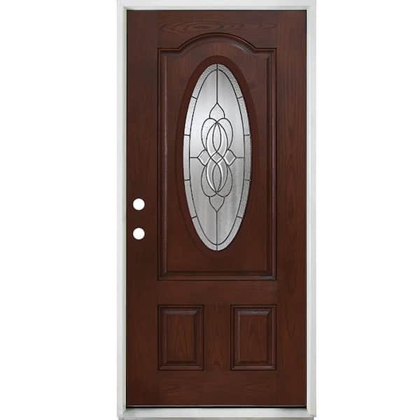 Steves & Sons 36 in. x 80 in. Reliant Series Lynx 3/4 Oval Lite Chestnut Left-Hand Inswing Finished Fiberglass Prehung Front Door