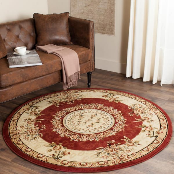 Lyndhurst Red/Ivory 5 ft. x 5 ft. Round Medallion Border Floral Area Rug