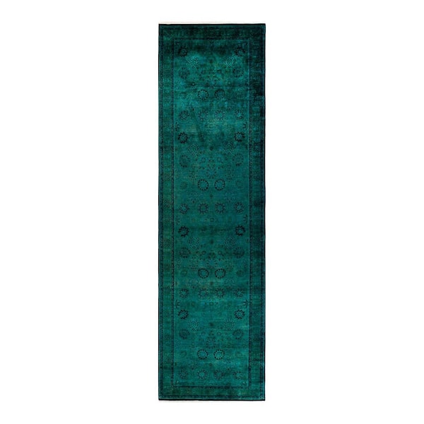 Overdyed Green 4 ft. x 14 ft. Wool Indoor Area Rug
