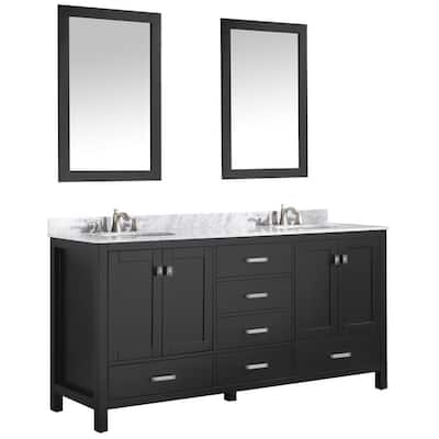 72 in. W x 22 in. D x 36 in. H Double Sink Bath Vanity Set in Black with White Vanity Top and Mirror
