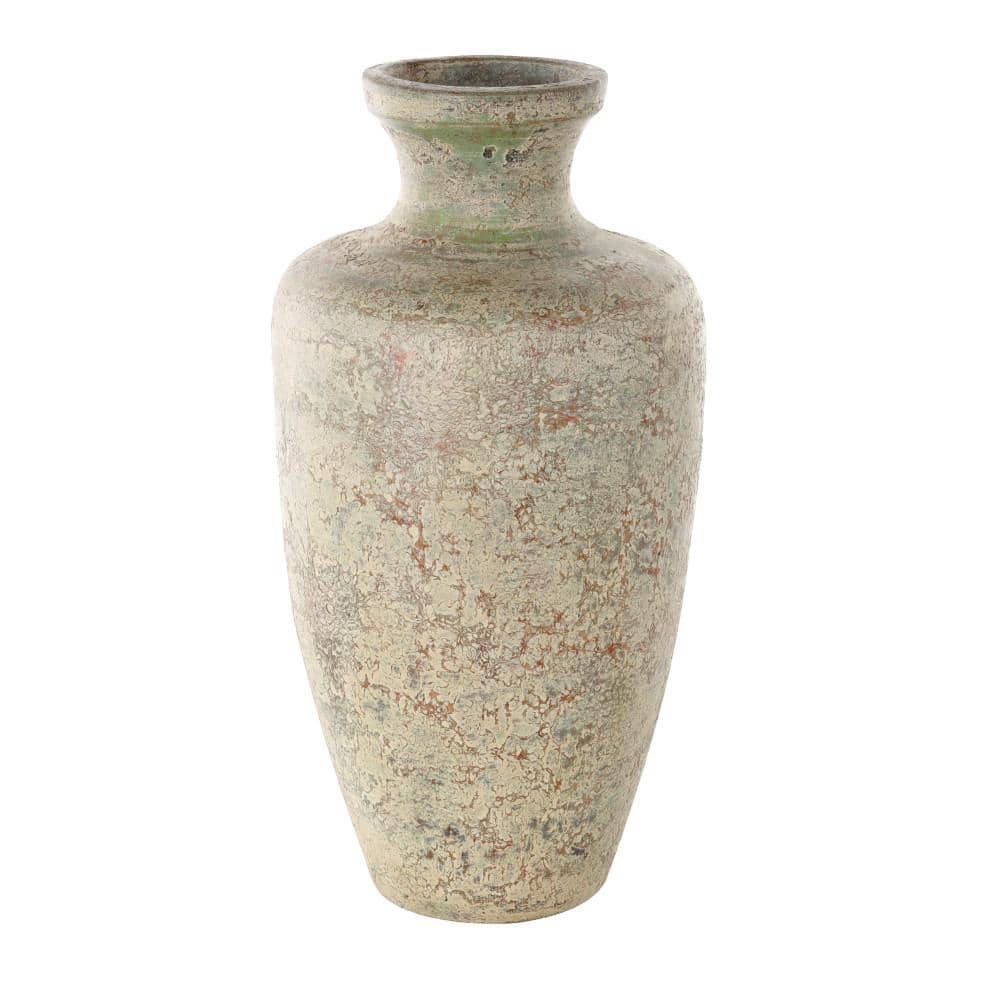 Rustic Cream and Brown Ceramic Urn Vase