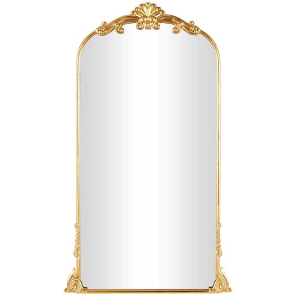 28 in W x 48 in. H Gold Metal Polished Tall Ornate Arched Baroque Floor Mirror
