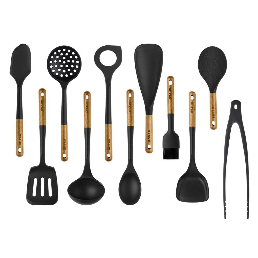 STAUB Silicone Black with Wood Handle 11-pc Cooking Utensil Set