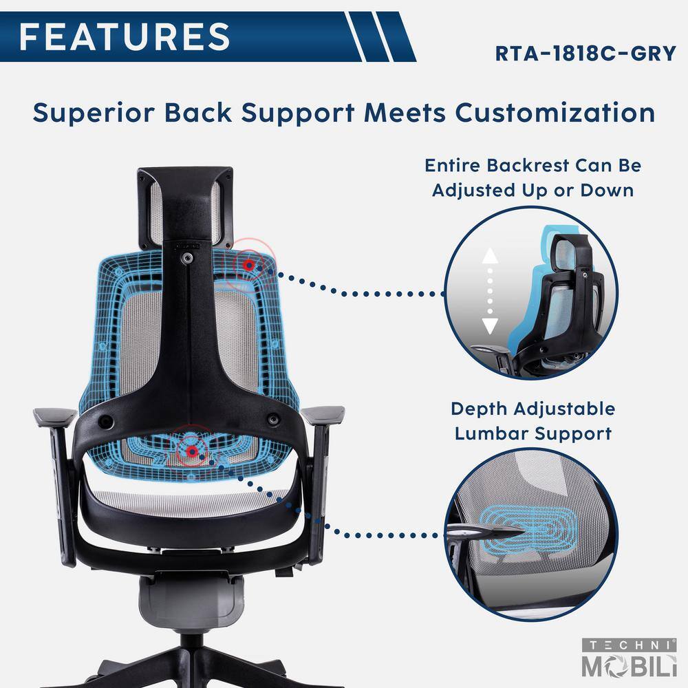 Gray Mesh High Back Executive Swivel Chair with Adjustable Arms