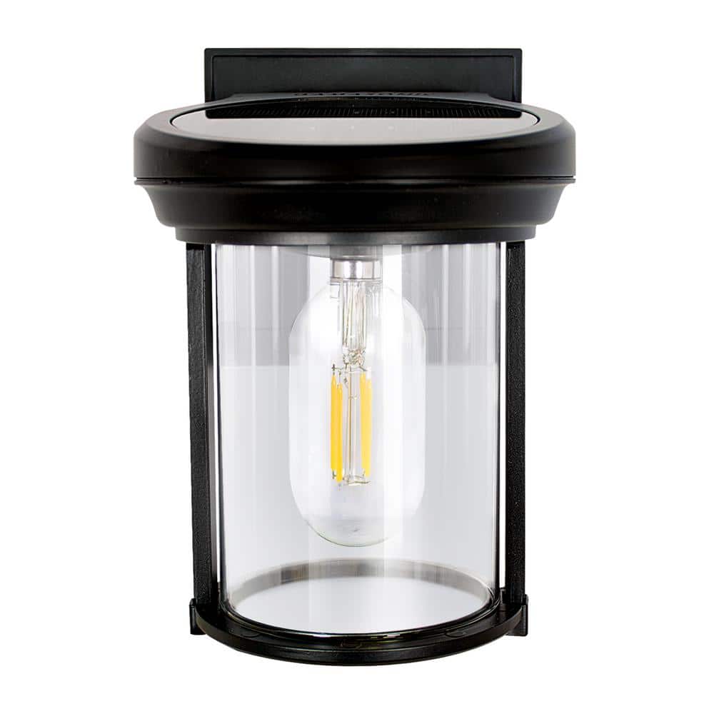 Black Aluminum Solar Lantern Sconce with Clear Glass Shade