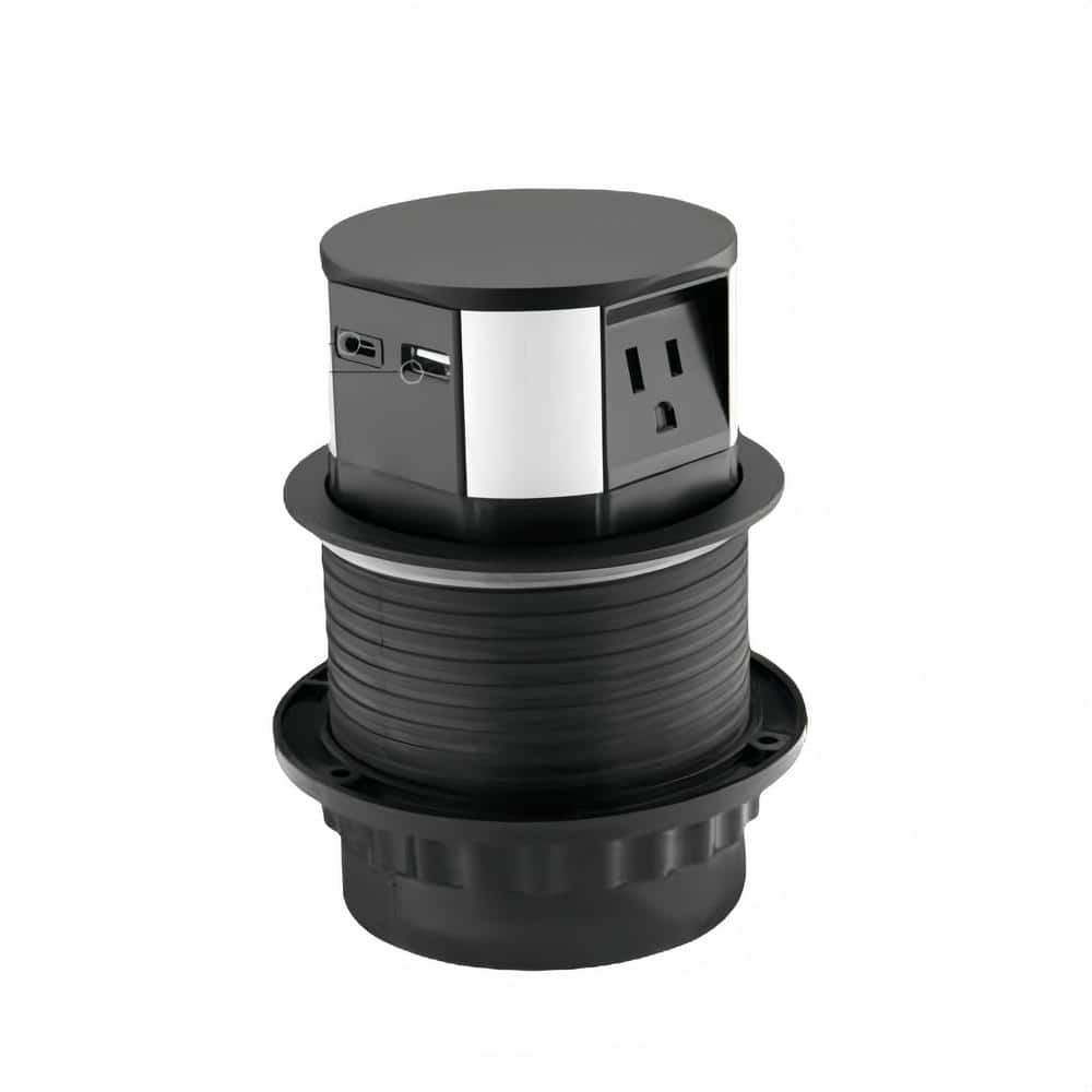 3-Outlet Pop-Up Fast Induction Charger with USB Ports, Matte Black