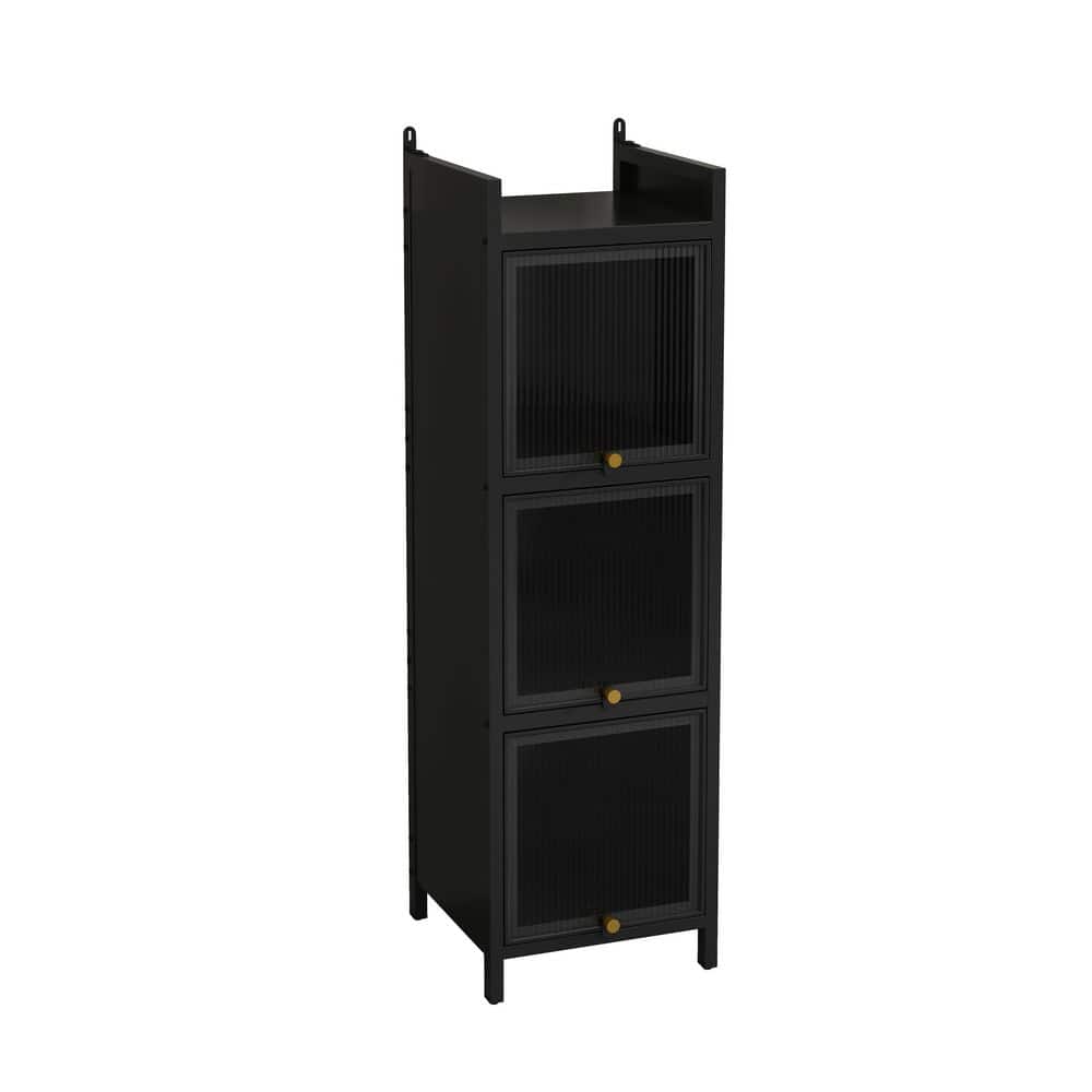 13.78 in. W x 14.17 in. D x 47.24 in. H Matte Black 3-Tier Glass Door Linen