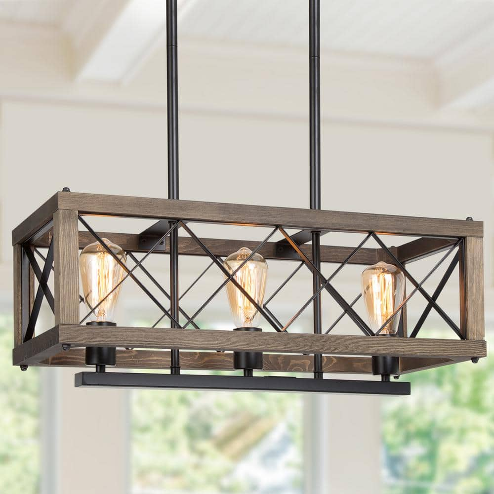 LNC 3-Light Rustic Farmhouse Cage Chandelier Modern Wood